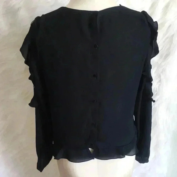 Zara Blouse Long Ruffle Lace Cold Shoulder Sleeves - Picture 6 of 8